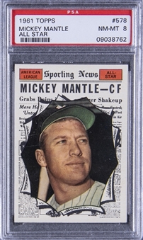 1961 Topps #578 Mickey Mantle All-Star – PSA NM-MT 8